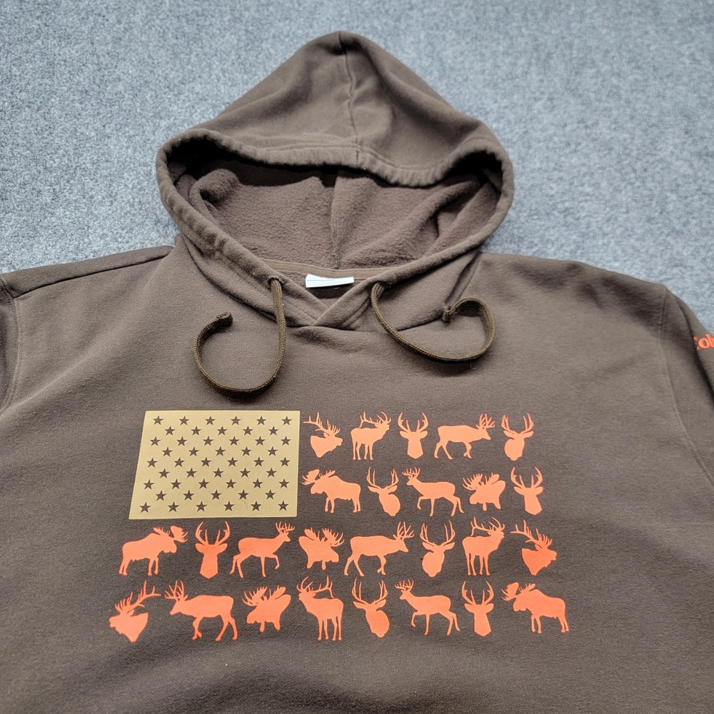 Columbia PHG Mens XXL Brown Hoodie Animal Flag Hunting Pullover HM4181